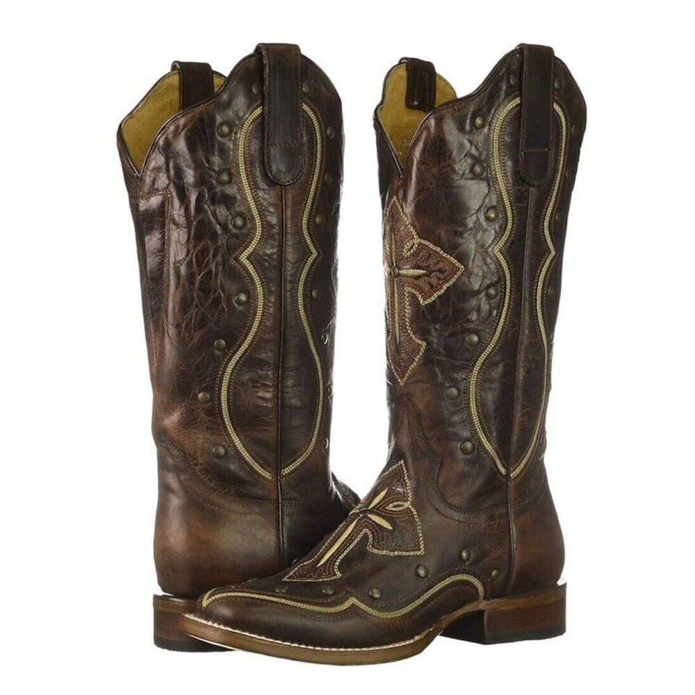 New Roper Women's Pure Cross & Studs Cowgirl Western Boots Square Toe Size 5.5 - Picture 2 of 12